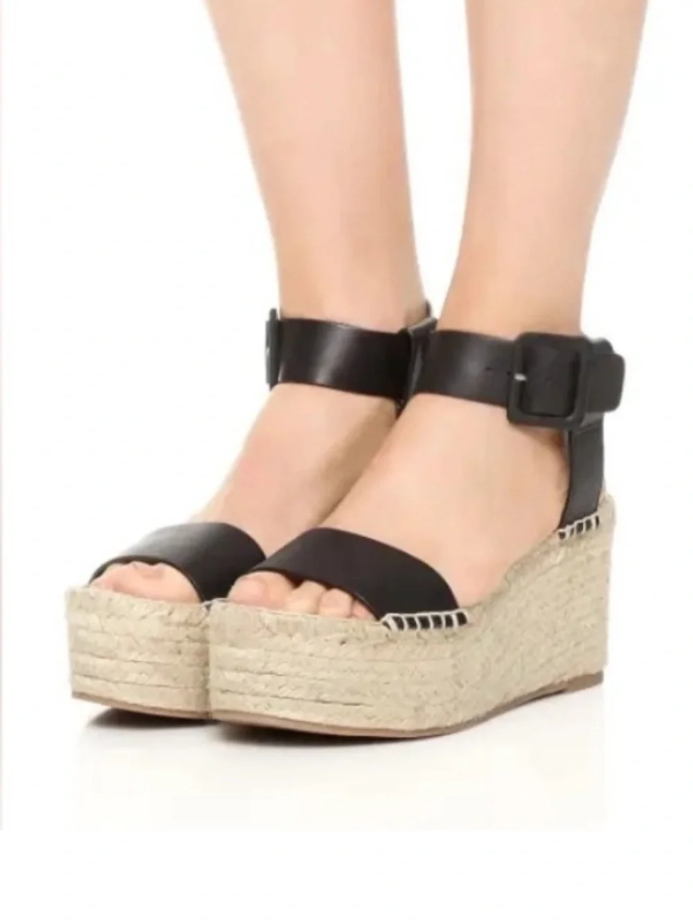 Vince Abby Leather Platform Espadrille Black Size 8/ EU 39